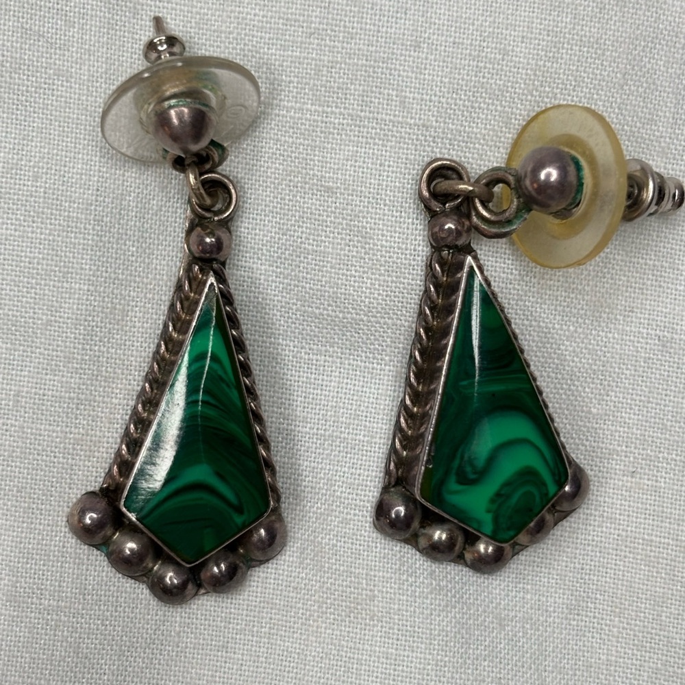 women’s pierced dangle Malachite earrings